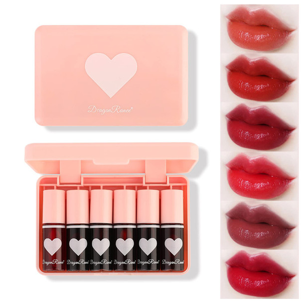 Eakroo 6 Colors Lip Tint Stain Mini Liquid Lipstick Korean Lip Gloss For Women Liquid Blush Lip Plumper Gloss Lip Makeup Non-Stick Cup Lightweight High Pigment Long-Lasting Vivid Color