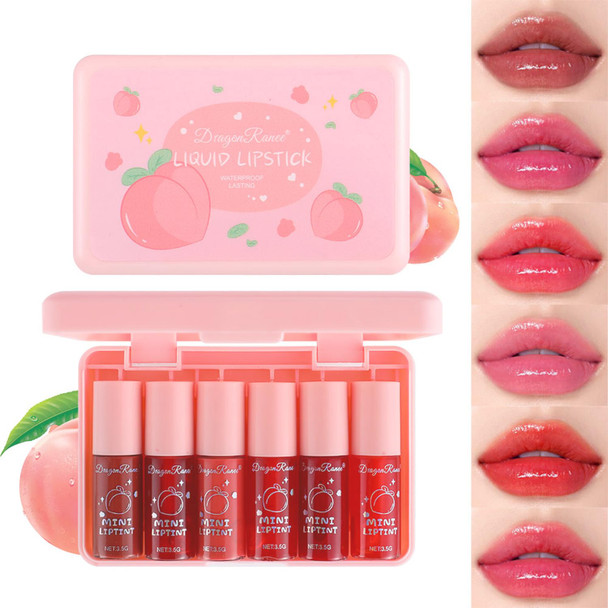 Eakroo 6 Colors Peach Lip Stain Set Korean Lip Gloss Mini Liquid Lip Tint Lipstick For Women Liquid Blush Lip Plumper Lip Stain Long Lasting Waterproof High Pigment Vivid Color Cute Stuff