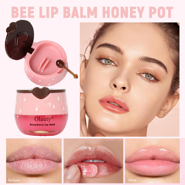 Eakroo 10 Pcs Bee Lip Balm Honey Pot Strawberry Watermelon Apple Lime Cherry Mint Coconut Aloe Grapes & Peach Flavors Honey Lip Balm Bulk Moisturizing Lip Mask Overnight Mothers Day s