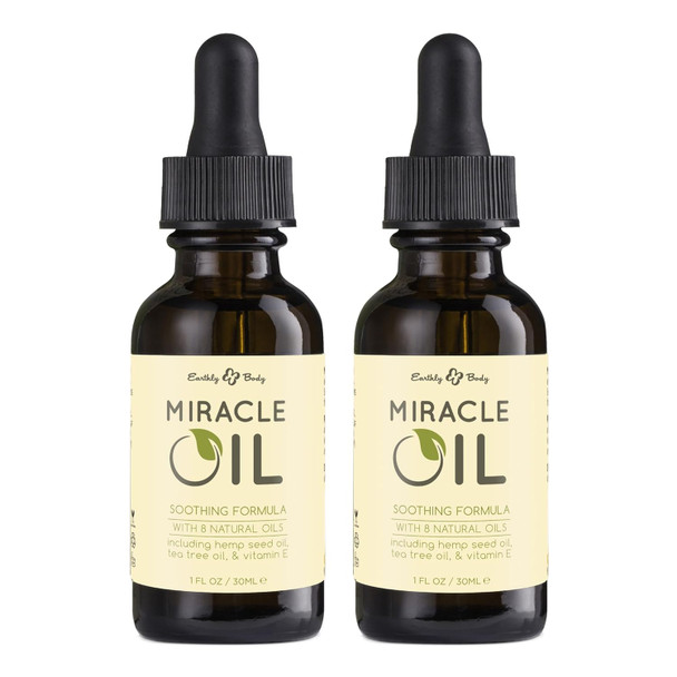 Earthly Body Miracle Oil 1 Fl. Oz. - 2 Pack - 100% Natural Tea Tree Oil Hemp Seed Oil & Vitamin E - Moisturizer Calms Skin Irritations Helps Smooth Wrinkles - Gluten Free 100% Vegan