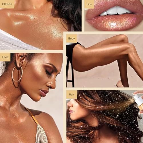 Ecoppeal Body Glitter Spray Shimmer Mist For Hair And Body Long-Lasting And Quick-Drying Golden Glitter Hairspray Suitable For Stage Festival Rave And Makeup Prom