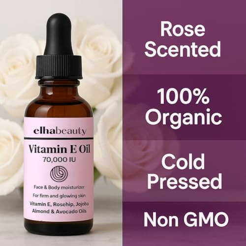 Elha Beauty Vitamin E Rose Oil With Organic Rosehip Avocado Jojoba Argan And Almond Oils Face And Body Moisturizer For A Firm And Healthy Skin 3.88 Fl Oz