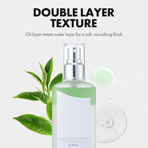 Elroel Green Tea Pore Tightening Double Layer Serum - Lightweight Hydrating Mist Spray Serum With Licorice Root Apple And Chamomile Extracts - Korean Skin Care For All Skin Types 3.38 Fl Oz