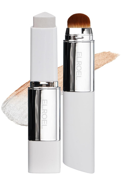 Elroel Blanc Cover Cream Stick V - Korean Color-Changing Foundation With Detachable Brush - Full To Medium Coverage Base Makeup (201 Light 0.45 Oz)