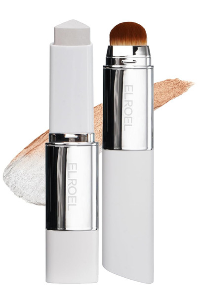 Elroel Blanc Cover Cream Stick V White - Korean Color-Changing Foundation Stick With Volufiline - Medium To Full Coverage Dewy Finish Base Makeup - Dual-Ended With Detachable Brush (202 Natural)