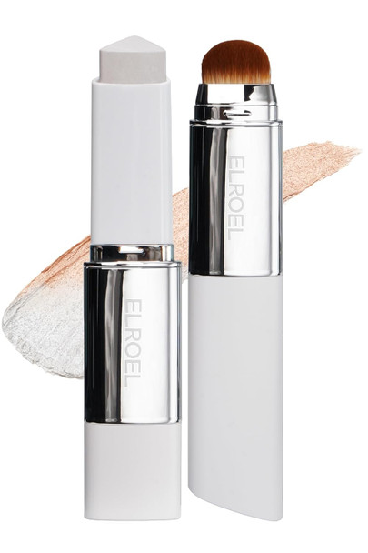 Elroel Blanc Cover Cream Stick V White - Korean Color-Changing Foundation Stick With Volufiline - Medium To Full Coverage Dewy Finish Base Makeup - Dual-Ended With Detachable Brush (203 Medium)