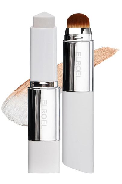 Elroel Blanc Cover Cream Stick V White - Korean Color-Changing Foundation Stick With Volufiline - Medium To Full Coverage Dewy Finish Base Makeup - Dual-Ended With Detachable Brush (203 Medium)