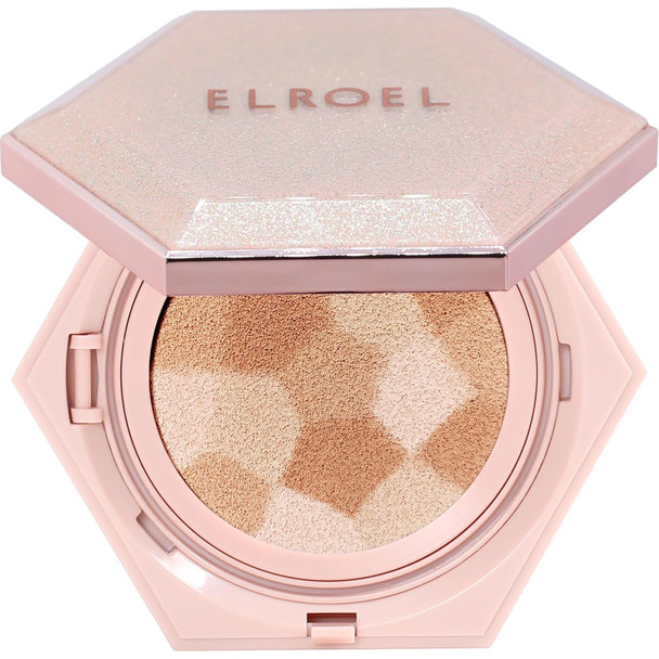 Elroel Blending Cushion 4-In-1 Korean Cushion Foundation With Italian Caviar Collagen & Hyaluronic Acid - 12Hr Long Lasting Hydrating & Age-Defying Makeup Concealer 0.44 Oz (#21 Light Beige)