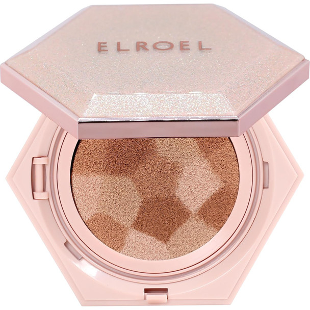 Elroel Blending Cushion 4-In-1 Korean Cushion Foundation With Italian Caviar Collagen & Hyaluronic Acid - 12Hr Long Lasting Hydrating & Age-Defying Makeup Concealer 0.44 Oz (#21 Light Beige)