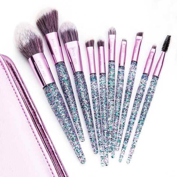 Enzo Ken Purple Natural Fiber Makeup Brushes Set With Case Vegan Makeup Brush Set Professional By Colorful Cosmetic Brushes Makeup Set Make Up Brush Set Professional Purple Makeup Brush Set Vegan.