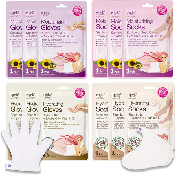 Epielle Hydrating Foot Mask 6 Pairs Relieve And Soften With Shea Butter & Jojoba Oil Deep Moisturizing Socks For Dry Cracked Feet Self Care s For Women Spa Kit Stocking Stuffers