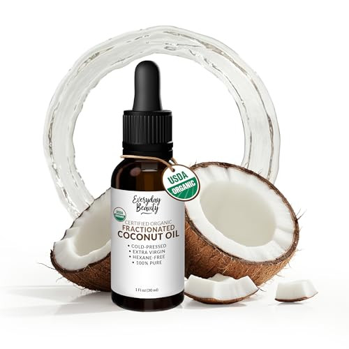 Everyday Beauty Helping You Feel Beautiful Inside And Out Organic Fractionated Coconut Oil | 100% Pure Cold-Pressed | Usda Certified Organic | Amber Glass Bottle With Glass Dropper | For Face Skin & Hair - 1 Fl Oz