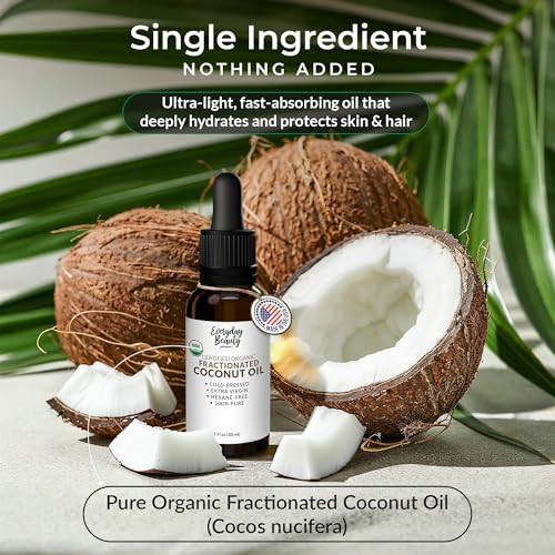 Everyday Beauty Helping You Feel Beautiful Inside And Out Organic Fractionated Coconut Oil | 100% Pure Cold-Pressed | Usda Certified Organic | Amber Glass Bottle With Glass Dropper | For Face Skin & Hair - 1 Fl Oz