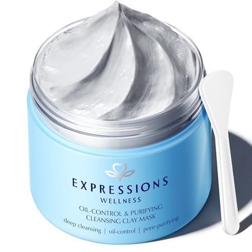 Expressions Wellness Clay Mask For Face: Deep Cleansing Pore Dead Sea Mud Mask With Salicylic Acid Oil-Control Reduces Acne For Sensitive Oily & Acne-Prone Skin 4.06 Oz