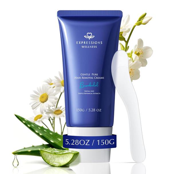 Expressions Wellness Hair Removal Cream For Women And Men: Sensitive Body Depilatory Cream For Bikini Line Underarms & Legs With Scraper - Gentle Soothing Formula For All Skin Types 5.28 Fl Oz