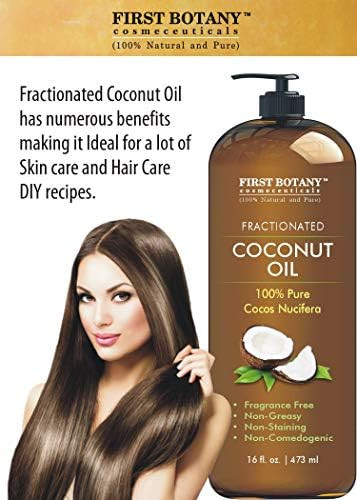 First Botany Fractionated Coconut Oil 16 Fl. Oz - 100% Natural & Pure Mct Coconut Oil For Hair SkinAnd Aromatherapy Carrier Oil Massage OilBest Skin Moisturizer