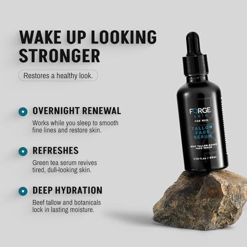 Forge Skin Night Beef Tallow Serum For Men [Tallow-Based] - Facial Essence For Face Wrinkles With Essential Oils - Natural Green Tea Skincare For Radiance And Skin Hydration (1.7 Oz)
