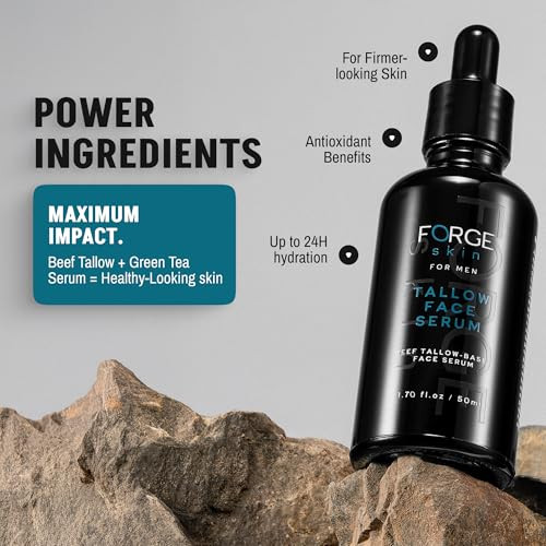 Forge Skin Night Beef Tallow Serum For Men [Tallow-Based] - Facial Essence For Face Wrinkles With Essential Oils - Natural Green Tea Skincare For Radiance And Skin Hydration (1.7 Oz)