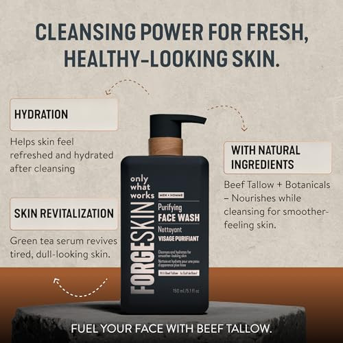 Forge Skin Beef Tallow Face Wash For Men [Tallow-Based] - Morning Nourishing Hydrating Facial Cleanser - Gentle Cleansing Moisturizer For Hydration - Exfoliating Facial Skincare For Clean Skin (5 Oz)