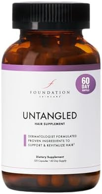 Foundation Skincare Untangled Hair Vitamins (60-Day Supply) - Collagen & Biotin Supplement For Women & Men Visibly Thicker Faster Hair Growth