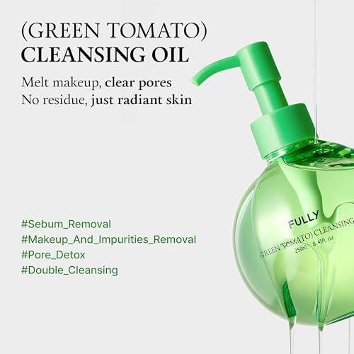 Fully Green Tomato Pore Cleansing Oil Daily Oil Cleanser With Bha & Green Tomato For Makeup Removal Sebum Control Blackhead Removal For Sensitive Skin Vegan Korean Skincare 8.45 Fl.Oz