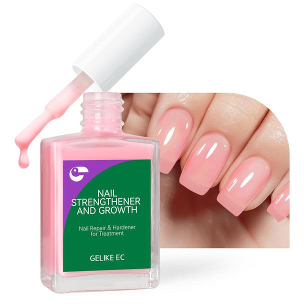 Gelike Ec Nail Repair Protein For Thin Nails: 6 In 1 Natural Nail Strengthener Hardener Extra Strong And Growth - Long Lasting Polish And Fast Dry For Damaged Weak Splitting Treatment (Pink 15Ml)