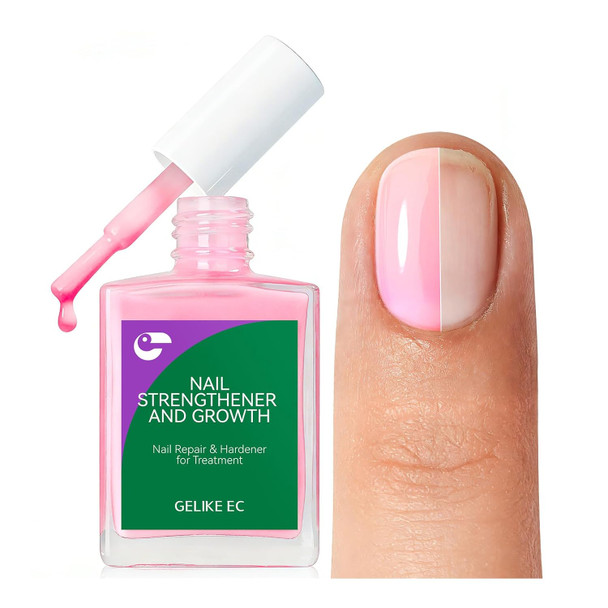 Gelike Ec Nail Repair Protein For Thin Nails: 6 In 1 Natural Nail Strengthener Hardener Extra Strong And Growth - Long Lasting Polish And Fast Dry For Damaged Weak Splitting Treatment (Pink 15Ml)