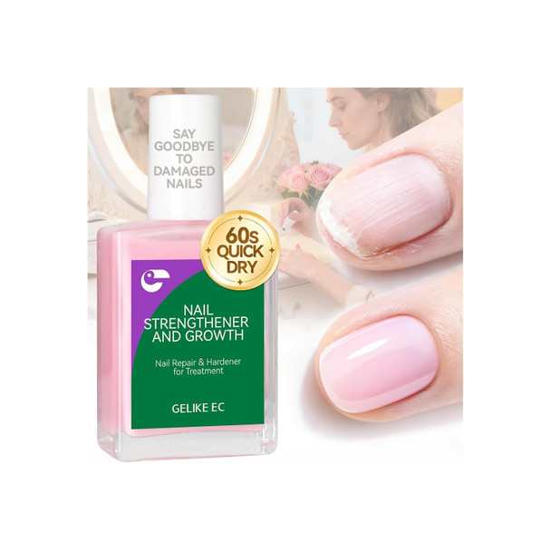 Gelike Ec Protein Nail Strengthener For Damaged Nails: Pink 15Ml Natural Nail Hardener Extra Strong And Growth For Brittle Nails - 6 In 1 Weak Nail Repair For Salon & Home Diy - For Housewives Working Women