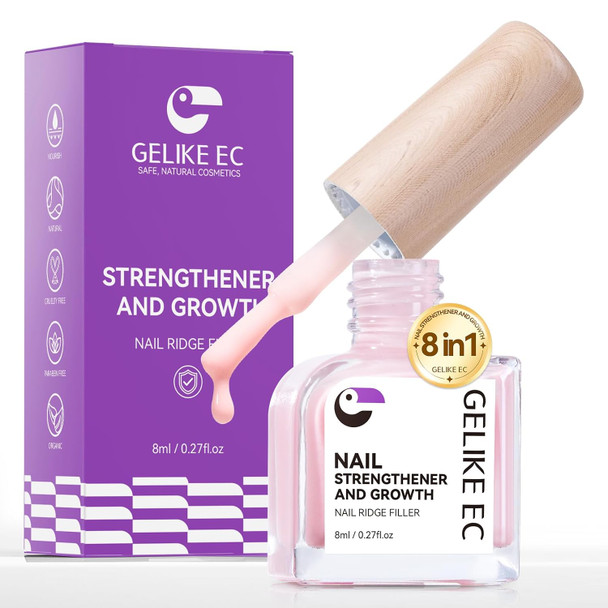 Gelike Ec Nail Ridge Filler For Damaged Nails: 8 In 1 Nail Strengthener For Thin Nails And Growth - Protein Nail Ridge Filler With Top Coat Free