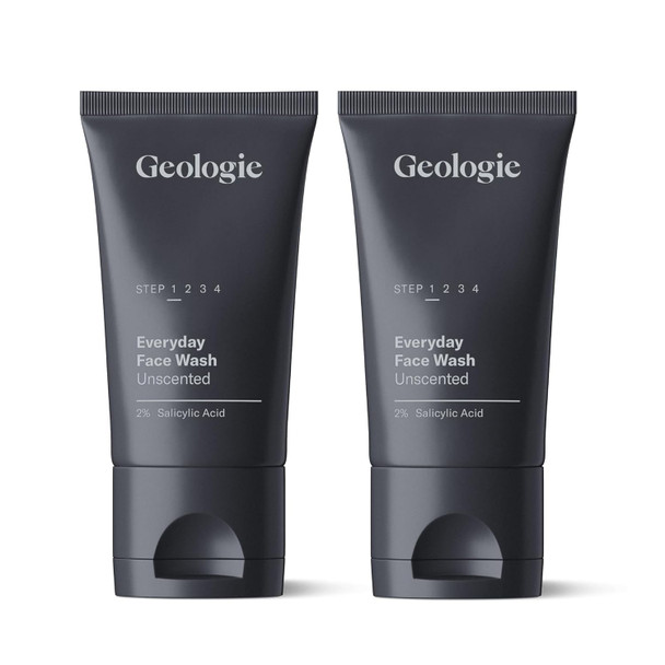 Geologie 2% Salicylic Acid Unscented Face Wash | Fragrance-Free Facial Cleanser For Men & Women | Acne & Oil Control | Non-Irritating Deep Cleansing & Bha Exfoliating Face Wash | 2-Pack