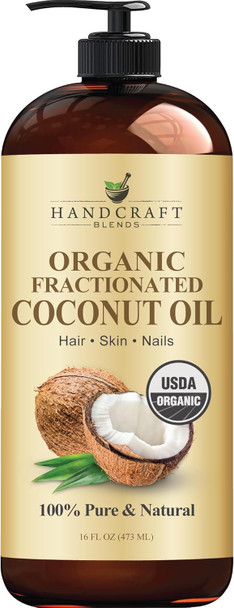Handcraft Blends Organic Fractionated Coconut Oil | 100% Pure And Natural | Bath & Body Oil | Premium Grade Carrier Oil | Skin | Hair | Body | Massage | Hexane-Free | 8 Fl Oz