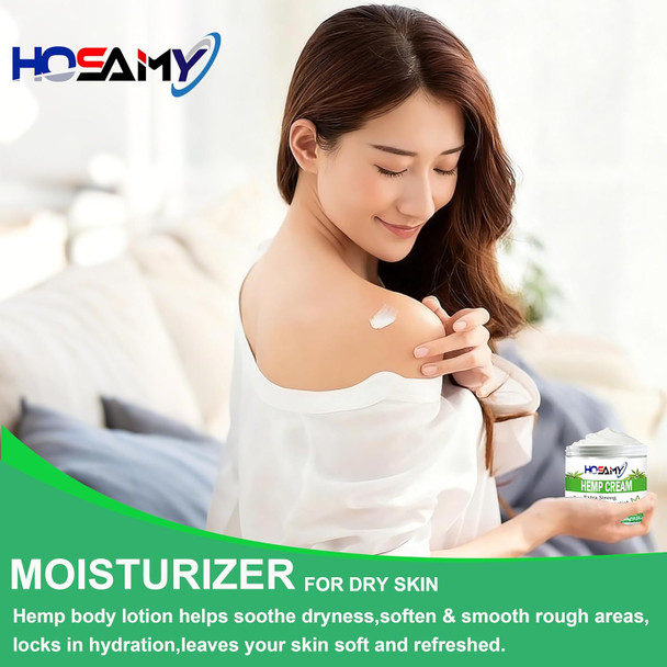 Hosamy Hemp Cream With Hemp Seed OilSoothing & Cooling Moisturizer Gel For Dry Skin On NeckShouldersBack & KneesNon-Greasy Intensive Body Lotion & Fast-Absorbing Hand Cream For Women & Men 10.56 Oz