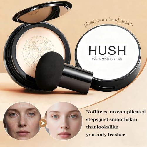 Hush Makeup Foundation For Older Women | Ivory - For Fair Skin With Pink Or Neutral Undertones | Mushroom Head Air Cushion Cc Cream - Bb Cream For Mature Skin | Makeup Concealer Long Lasting Full Coverage