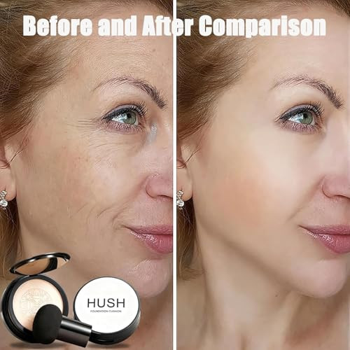 Hush Makeup Foundation For Older Women | Warm - Perfectfor Light/Medium Complexions | Mushroom Head Air Cushion Cc Cream - Bb Cream Foundation Makeup Moisturizing Concealer Long-Lasting Full Coverage