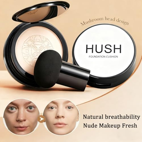 Hush Makeup Foundation For Older Women | Warm - Perfectfor Light/Medium Complexions | Mushroom Head Air Cushion Cc Cream - Bb Cream Foundation Long Lasting Waterproof Hydrating Lightweight