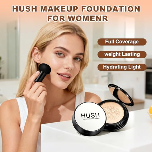 Hush Makeup Foundation Natural Glow - Ideal For Light/Medium ComplexionsLuvie Glow Foundation Mushroom Head Air Cushion Cc Cream - Bb Cream Foundation For Older Women (Natural)