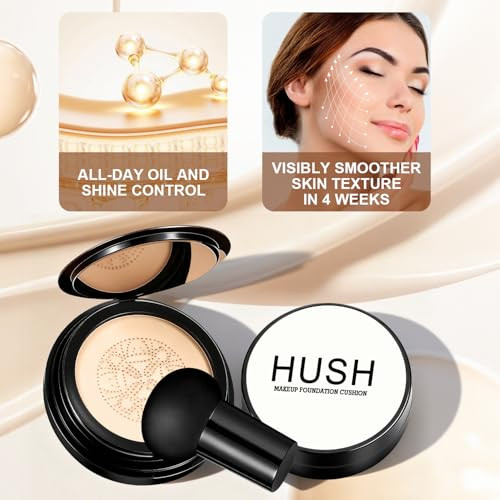 Hush Makeup Foundation Natural Glow - Ideal For Light/Medium ComplexionsLuvie Glow Foundation Mushroom Head Air Cushion Cc Cream - Bb Cream Foundation For Older Women (Natural)