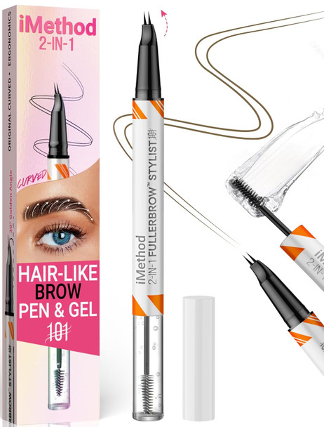 Imethod Curved Eyebrow Pen And Eyebrow Gel - Eyebrow Pencils For Women With Natural Hair Like Strokes Brow Gel Clear For Soft Full Brows Waterproof All-Day Defined Dark Brown