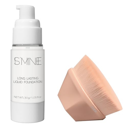 Is'Mine White Liquid Foundation Makeup With Flat Top Kabuki Foundation Makeup Brush