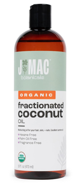 J Mac Botanicals Organic Fractionated Coconut Oil (16 Oz.) Carrier Oil For Diluting Essential Oils Leave In Conditioner For Dry Damaged Hair Skin Massage