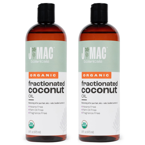 J Mac Botanicals Organic Fractionated Coconut Oil (16 Oz.) Carrier Oil For Diluting Essential Oils Leave In Conditioner For Dry Damaged Hair Skin Massage