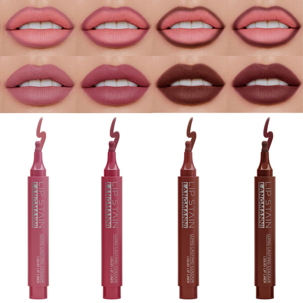 Jolilab 4 Colors Lip Stain Set:Marker Matte Liquid Lip Stain PenHighly PigmentedLong-LastingLip Liner Lip Contour Multi-Use. (#01+02+03+04)