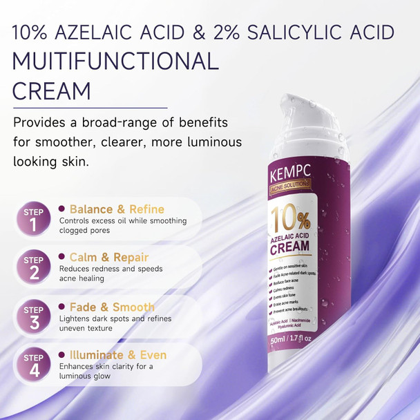 Kempc Cystic Acne Treatment For Face Hormonal Acne Spot Treatment Pimple Cream With Azelaic Acid | Redness Reducing Acne Moisturizer For Rosacea & Sensitive Acne-Prone Skin | Teens & Adults 1.7 Oz