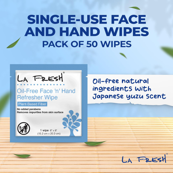 La Fresh Oil-Free Face N Hand Refresher Wipes Made With Natural Japanese Yuzu Scent Pack Of 50 Individually Wrapped Cleansing Wipes Travel Essentials