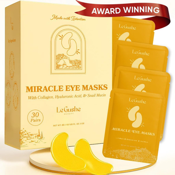 Le Gushe Gold Under Eye Patches For Puffy Eyes And Dark Circles (20 Pairs) - Hydrating Collagen Under Eye Masks With Snail Mucin - Soothing Puffy Eyes Treatment For Women & Men - Bridesmaid s