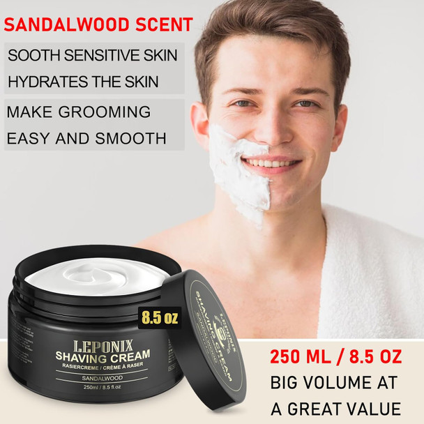 Leponix Shaving Cream Mens 8.5Oz Extra Large Shave Cream - Rich Lather Prevents Razor Burn and Irritation Moisturizes Dry Skin Gentle Formula For Seniors Secret Santa 250 ml