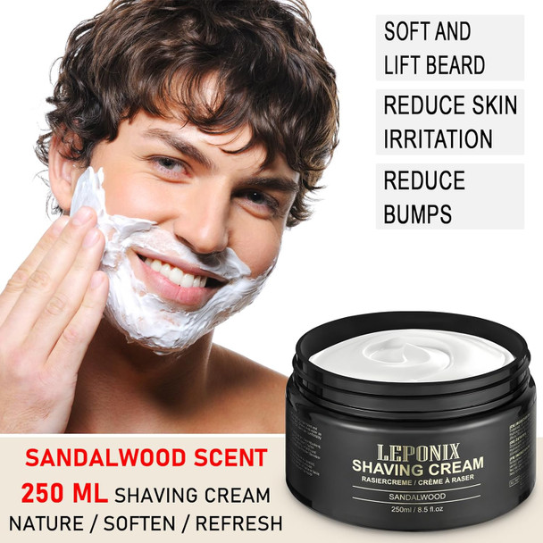 Leponix Shaving Cream Mens 8.5Oz Extra Large Shave Cream - Rich Lather Prevents Razor Burn and Irritation Moisturizes Dry Skin Gentle Formula For Seniors Secret Santa 250 ml
