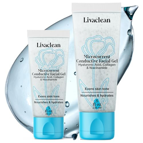 Livaclean 2 Pack Conductive Gel For Microcurrent  8Oz and 3Oz Tens Gel Conductor Facial W/Aloe Vera Hyaluronic Acid Blue Tansy and Jojoba Oil  Hydrating For All Skin Types For Microcurrent and Rf Facial Devices