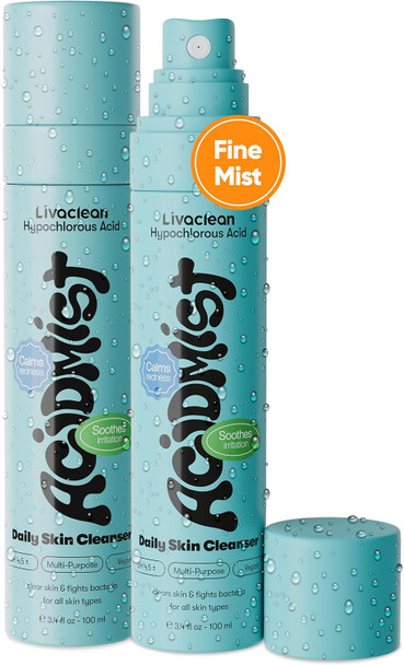 Livaclean Hypochlorous Acid Spray For Face & Body - 3.4 Fl Oz 0.02% Hocl - Helps Reduce Redness And Breakouts - Travel Size Hypochlorous Spray - Multi-Purpose Topical Facial Skin Repair - Ph-Balancing Toner