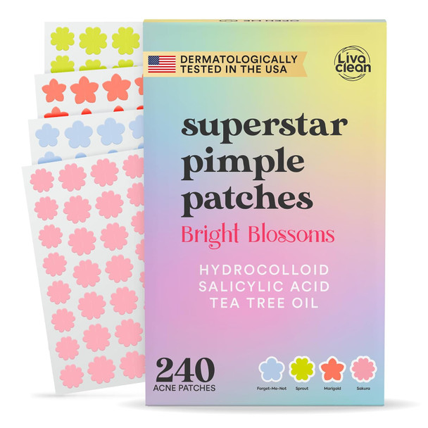 Livaclean Star Pimple Patches For Face W/ Hydrocolloid Tea Tree Oil & Salicylic Acid - Zit Stickers Hydrocolloid Acne Patches For Face - Cute Pimple Patch Acne Stickers | W/Hydrocolloid Salicylic Acid Tea Tree Healing Stickers Zit Superstar